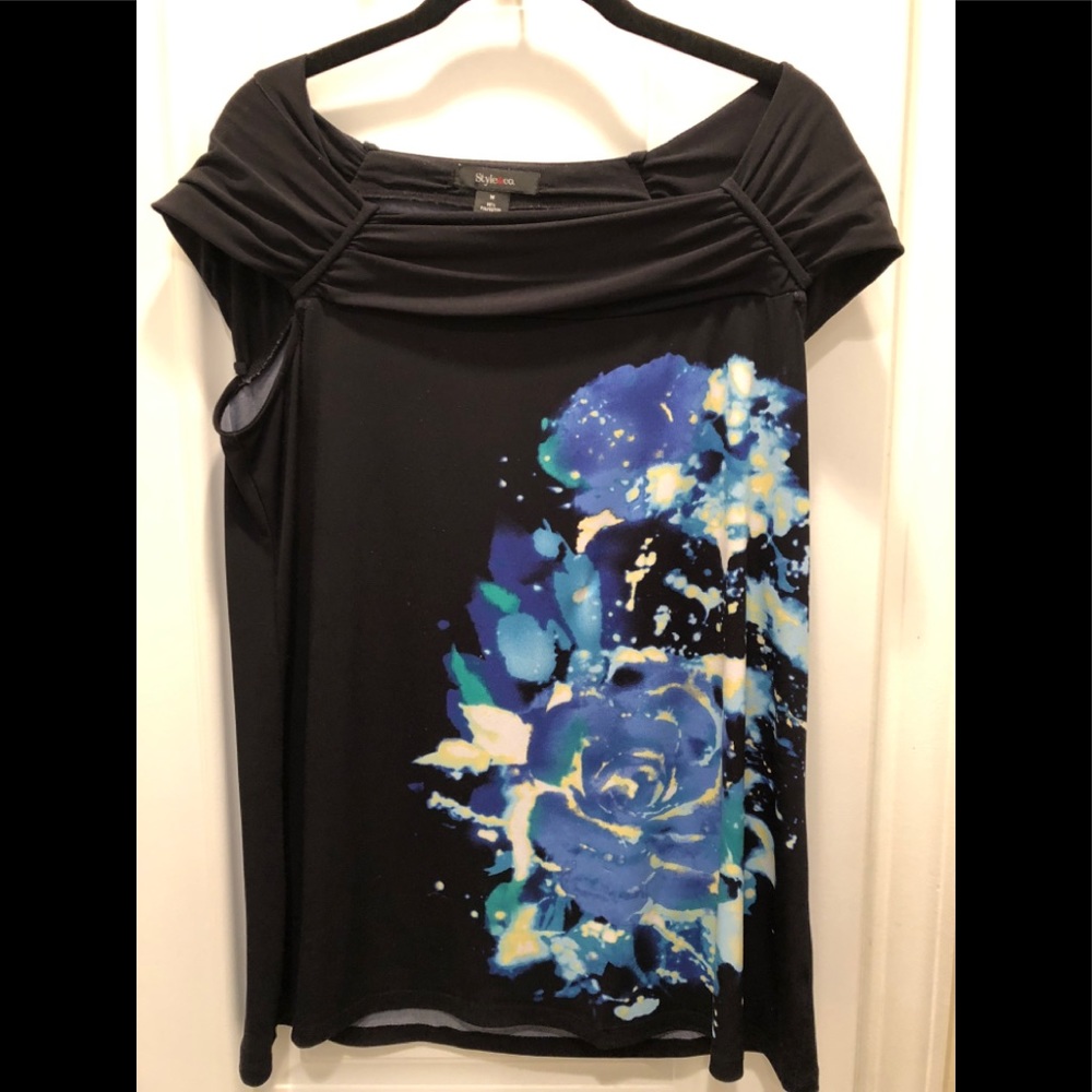 Style & Co- black top with floral print.